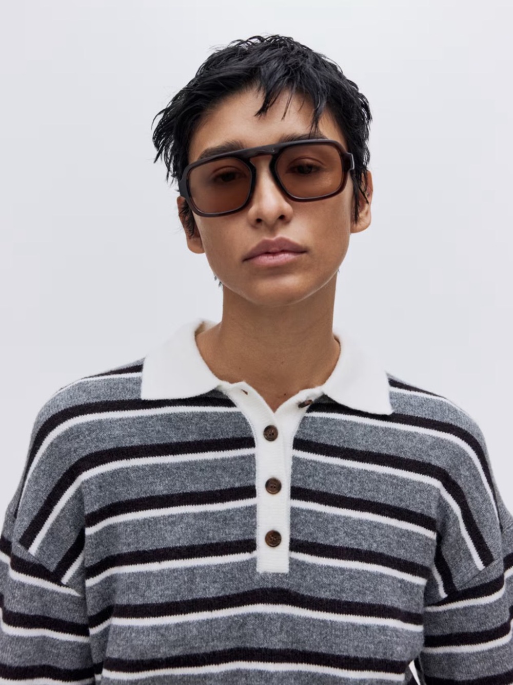 H&M oversized polo sweater Gray melange/striped - Picture 5 of 9